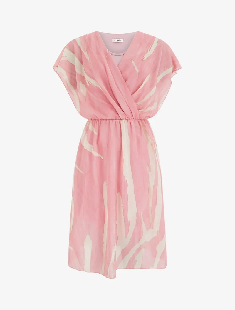 Robe imprimé graphique à col cache-coeur - Vieux rose