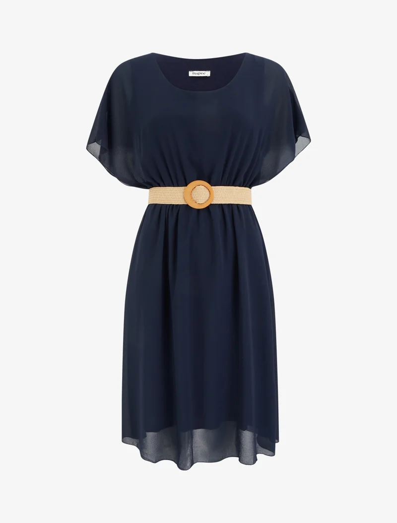 Robe mi-longue unie coupe patineuse - Marine
