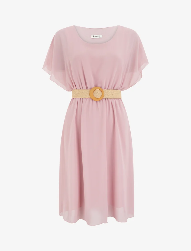 Robe mi-longue unie coupe patineuse - Rose