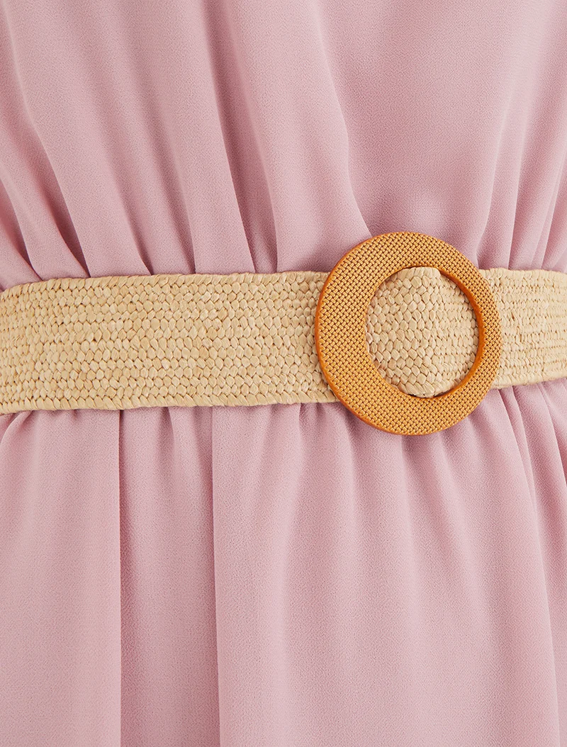 Robe mi-longue unie coupe patineuse - Rose
