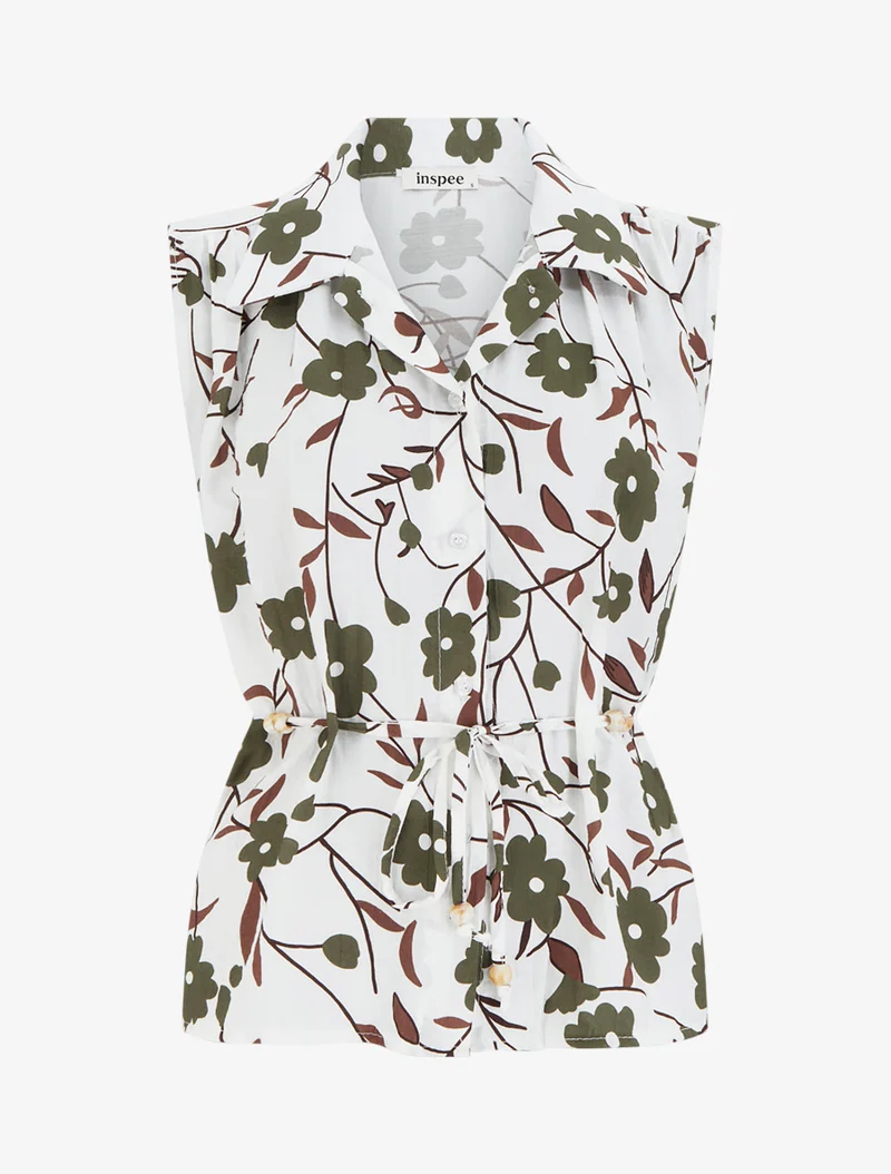 Top sans manches imprimé floral - Kaki