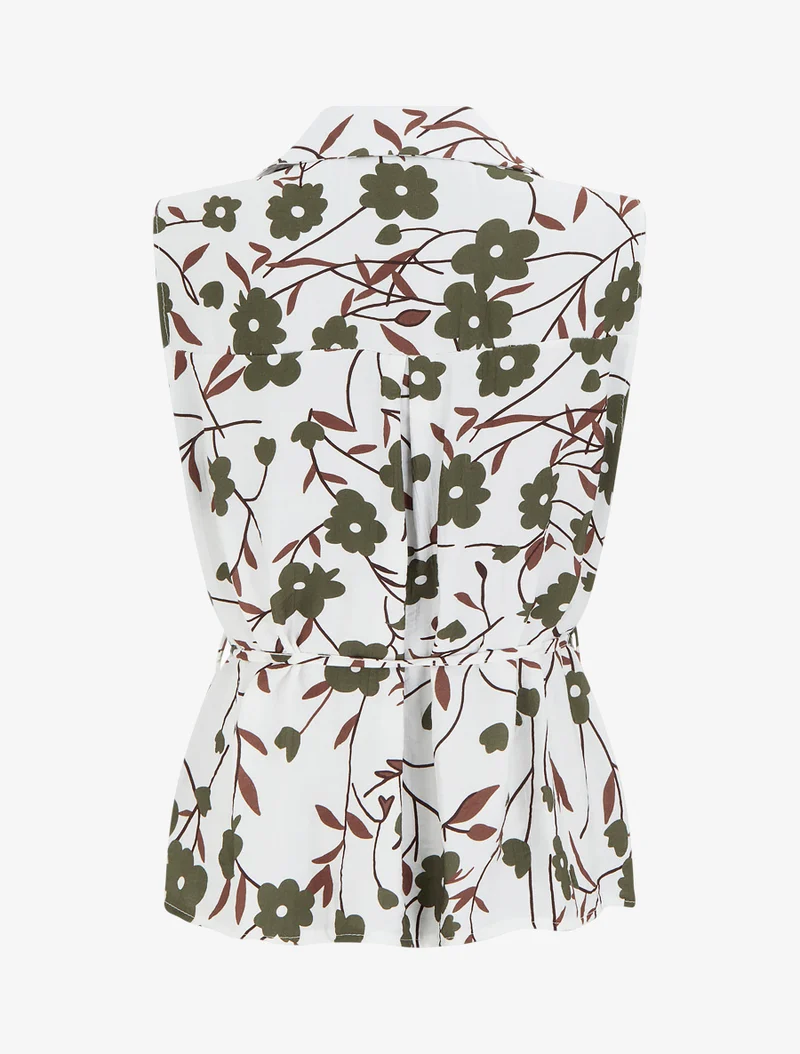 Top sans manches imprimé floral - Kaki