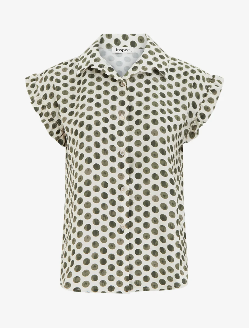 Top imprimé à pois boutonné - Kaki