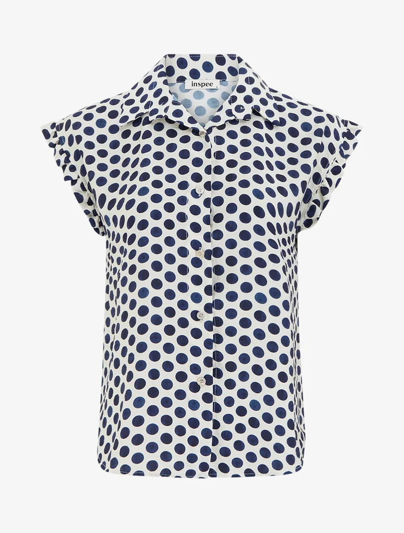Top imprimé à pois boutonné - Marine