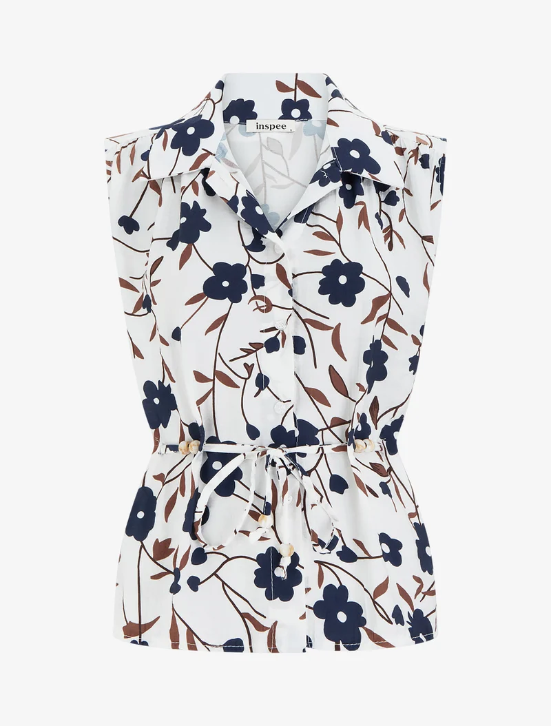Top sans manches imprimé floral - Marine