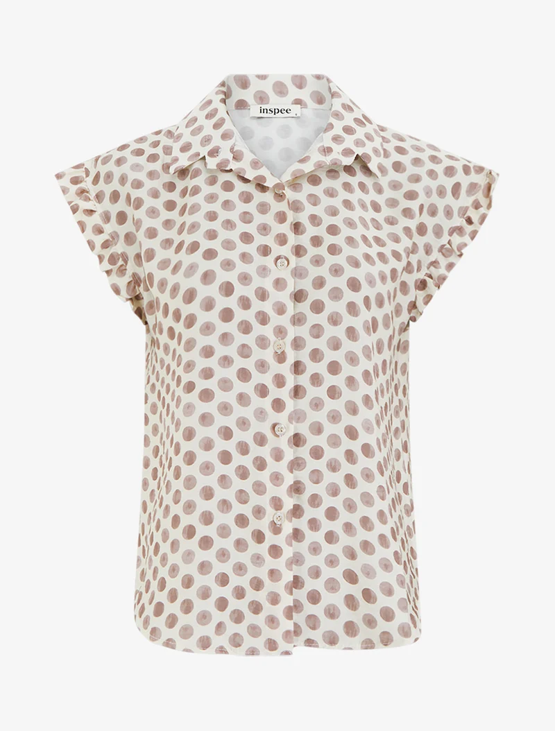Top imprimé à pois boutonné - Taupe