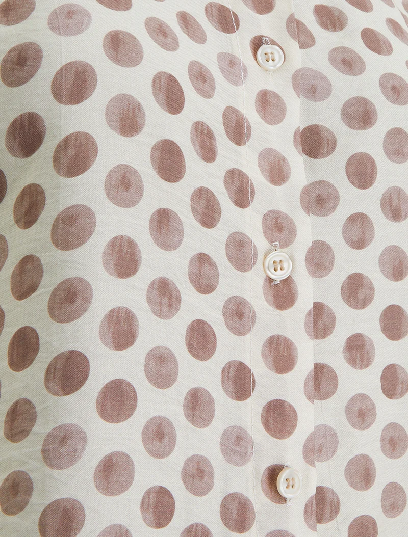Top imprimé à pois boutonné - Taupe
