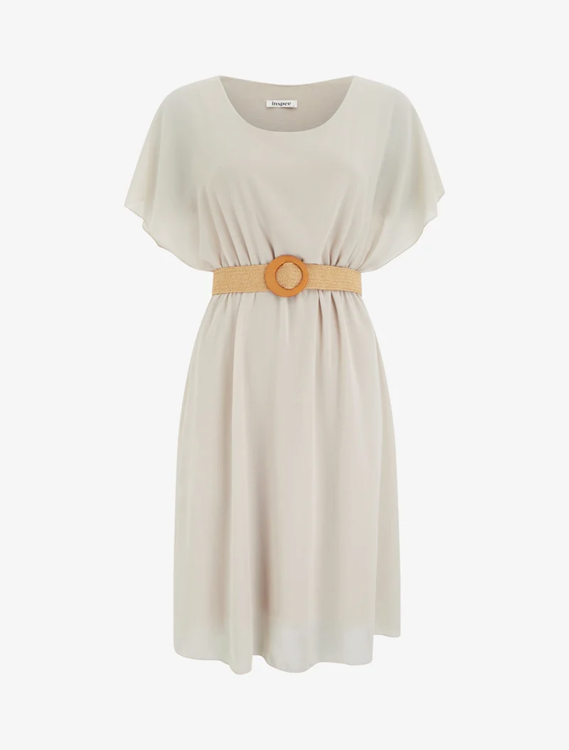 Robe mi-longue unie coupe patineuse - Beige
