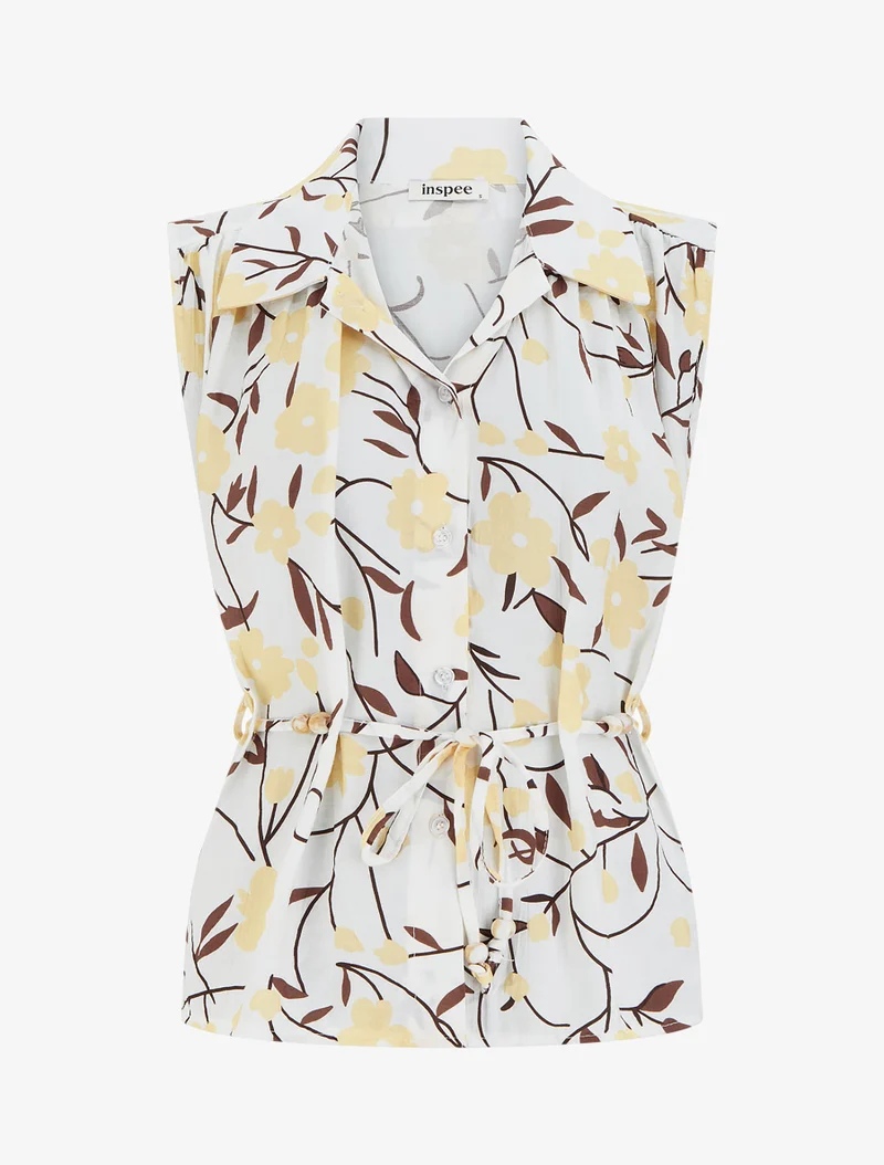 Top sans manches imprimé floral - Jaune