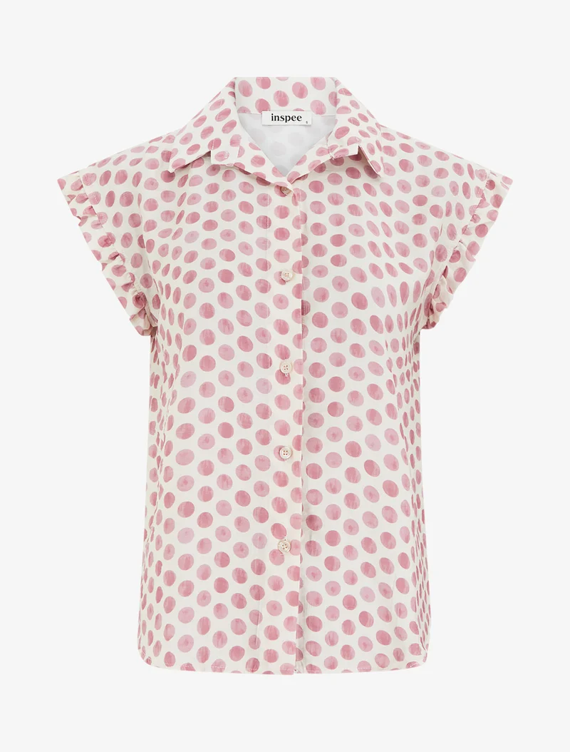 Top imprimé à pois boutonné - Rose