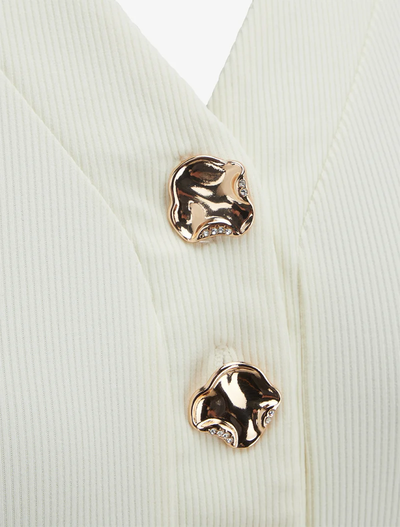 Robe longue à boutons fantaisies et imprimé feuilles - Camel
