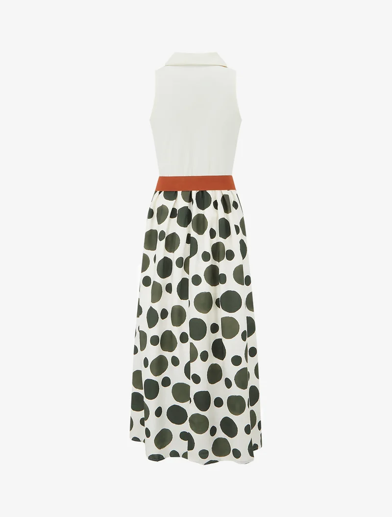 Robe longue à boutons fantaisies et imprimé gros pois - Vert foncé