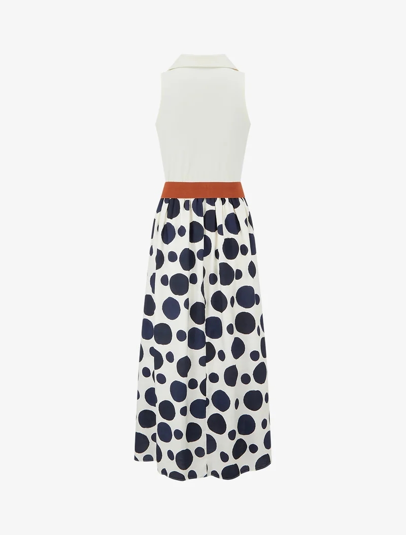 Robe longue à boutons fantaisies et imprimé gros pois - Marine