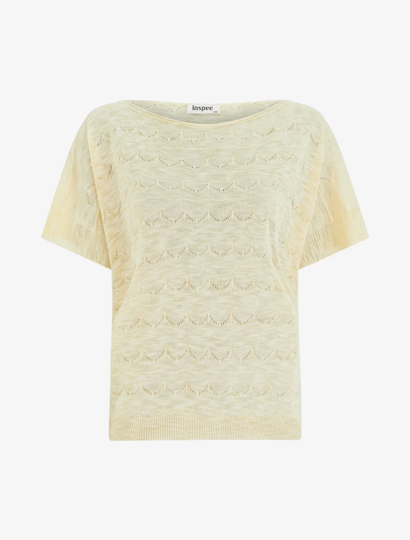 Top uni en maille ajourée à manches courtes - Jaune citron