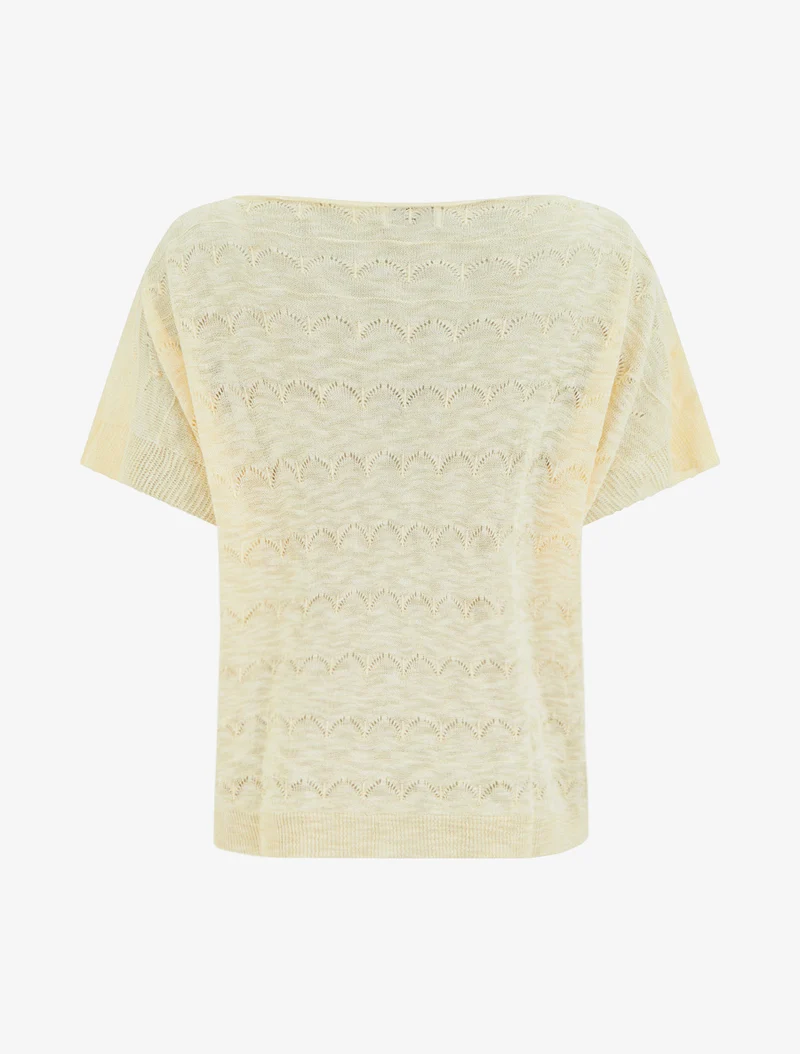 Top uni en maille ajourée à manches courtes - Jaune citron