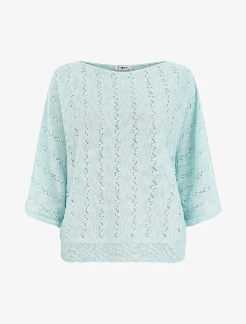 Top uni en maille ajourée à manches 3/4 - Turquoise