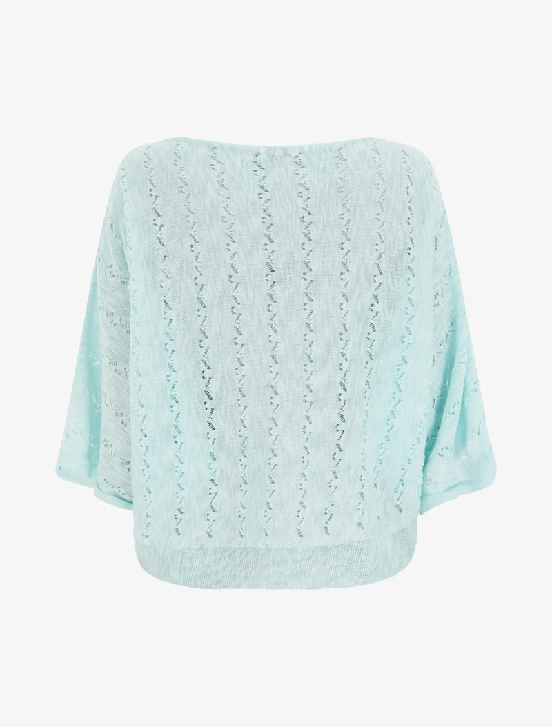 Top uni en maille ajourée à manches 3/4 - Turquoise