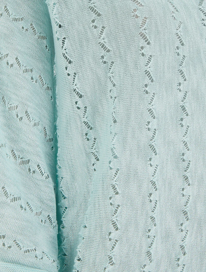 Top uni en maille ajourée à manches 3/4 - Turquoise