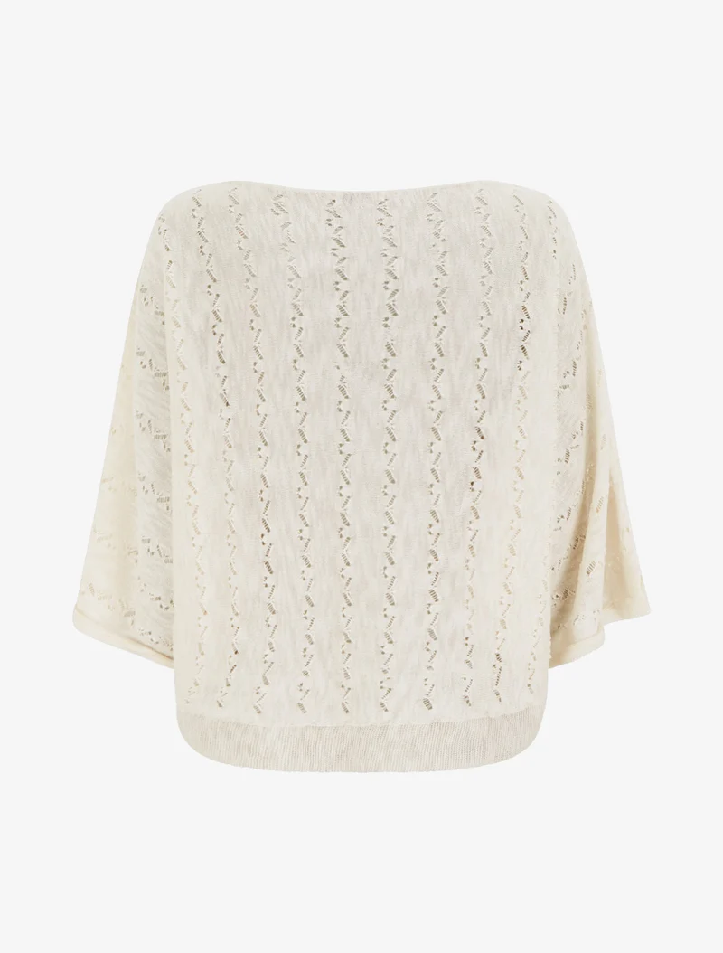 Top uni en maille ajourée à manches 3/4 - Blanc