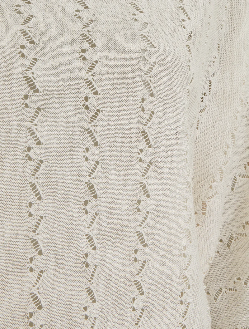 Top uni en maille ajourée à manches 3/4 - Blanc