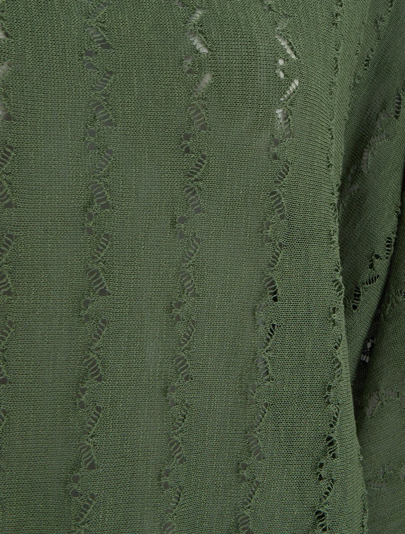 Top uni en maille ajourée à manches 3/4 - Kaki