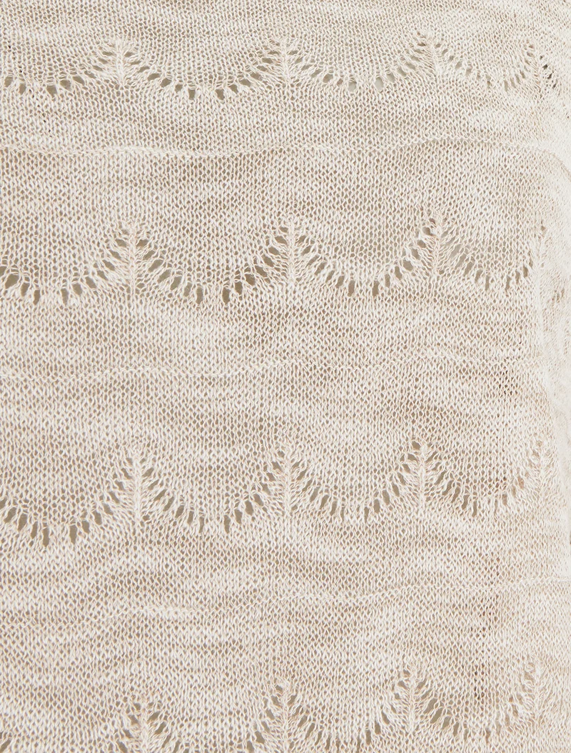 Top uni en maille ajourée à manches courtes - Beige
