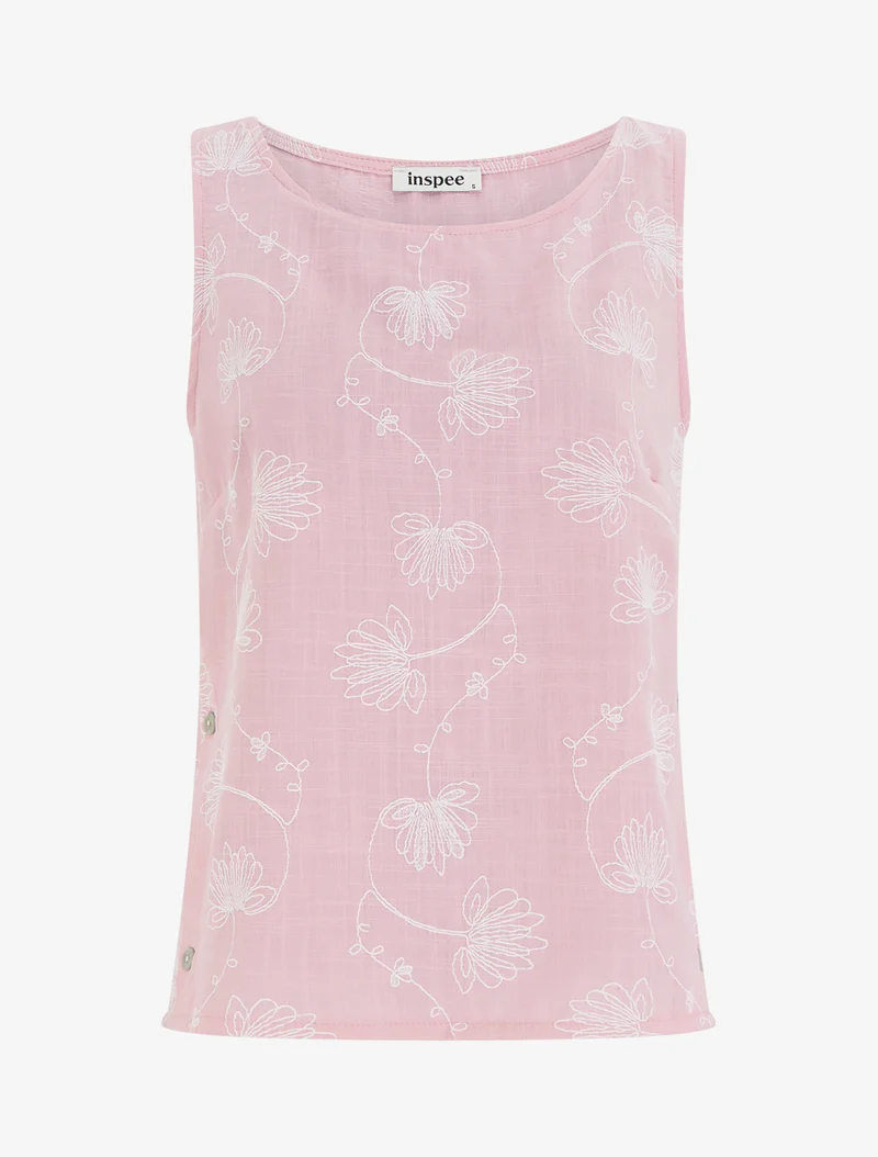 Top en lin à broderie floral - Rose