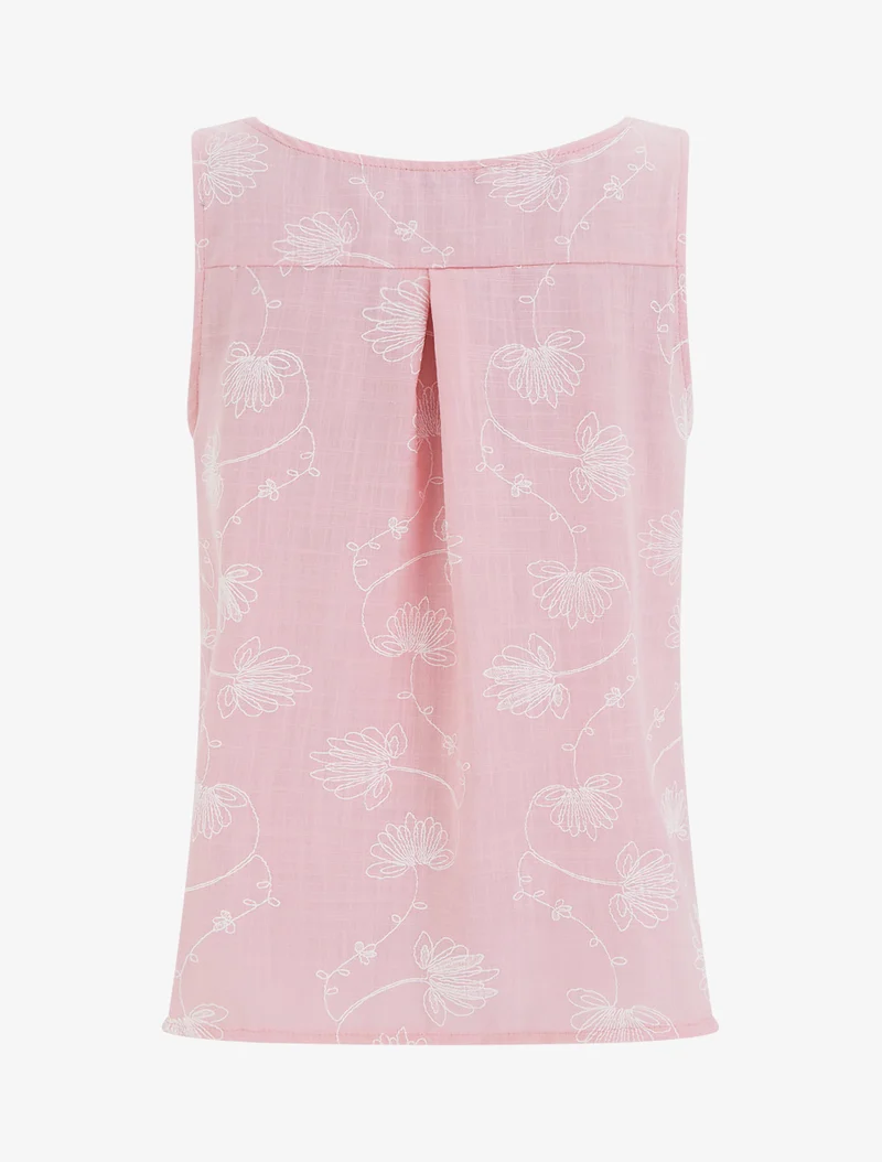 Top en lin à broderie floral - Rose