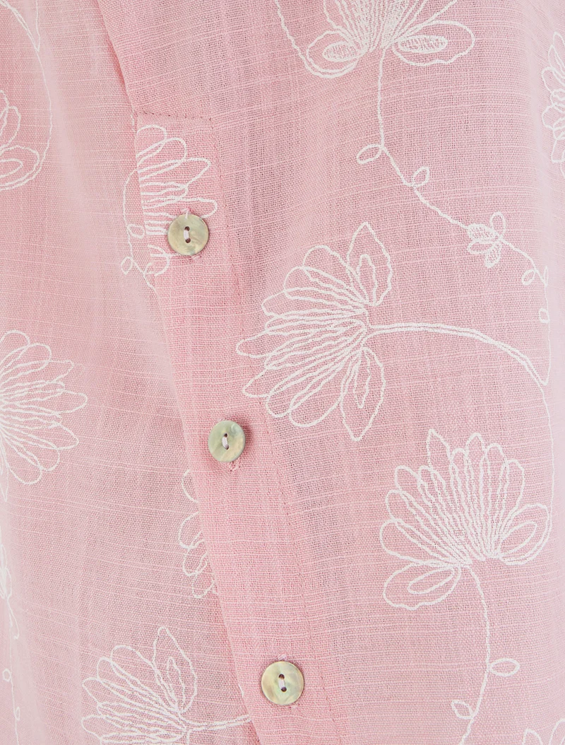 Top en lin à broderie floral - Rose