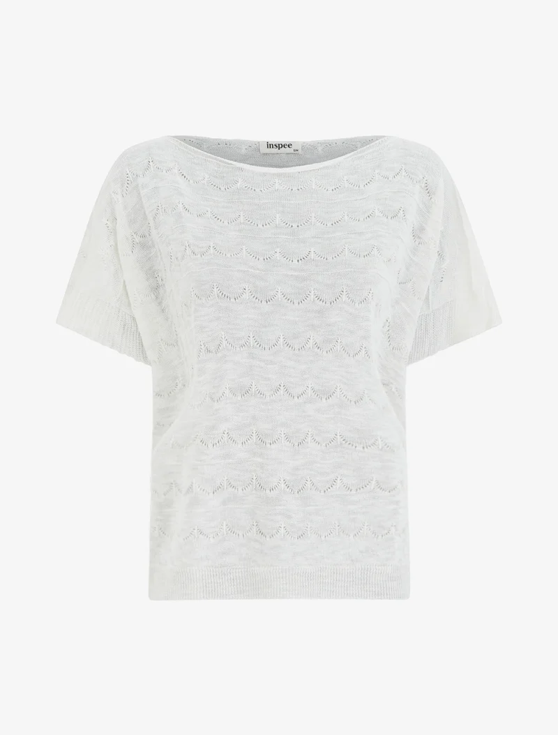 Top uni en maille ajourée à manches courtes - Blanc