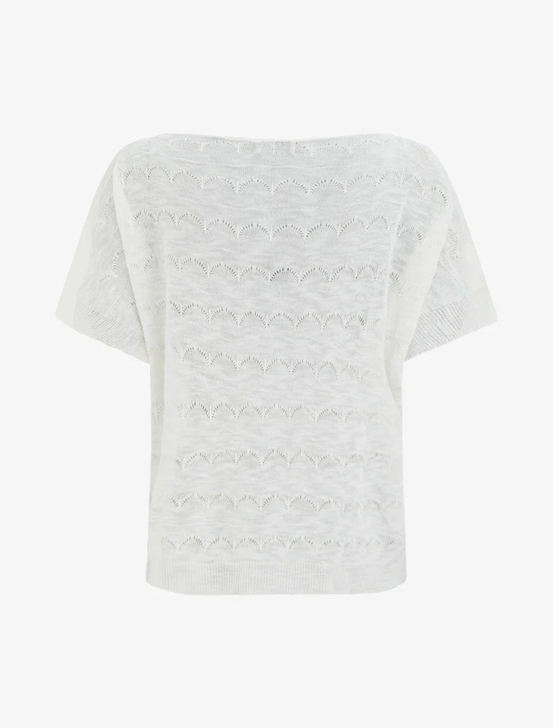 Top uni en maille ajourée à manches courtes - Blanc