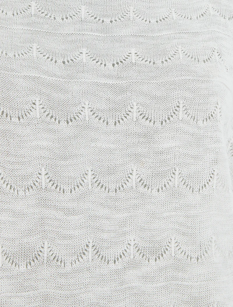 Top uni en maille ajourée à manches courtes - Blanc