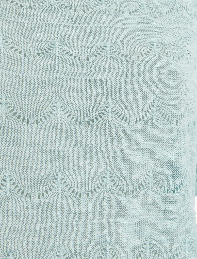Top uni en maille ajourée à manches courtes - Turquoise