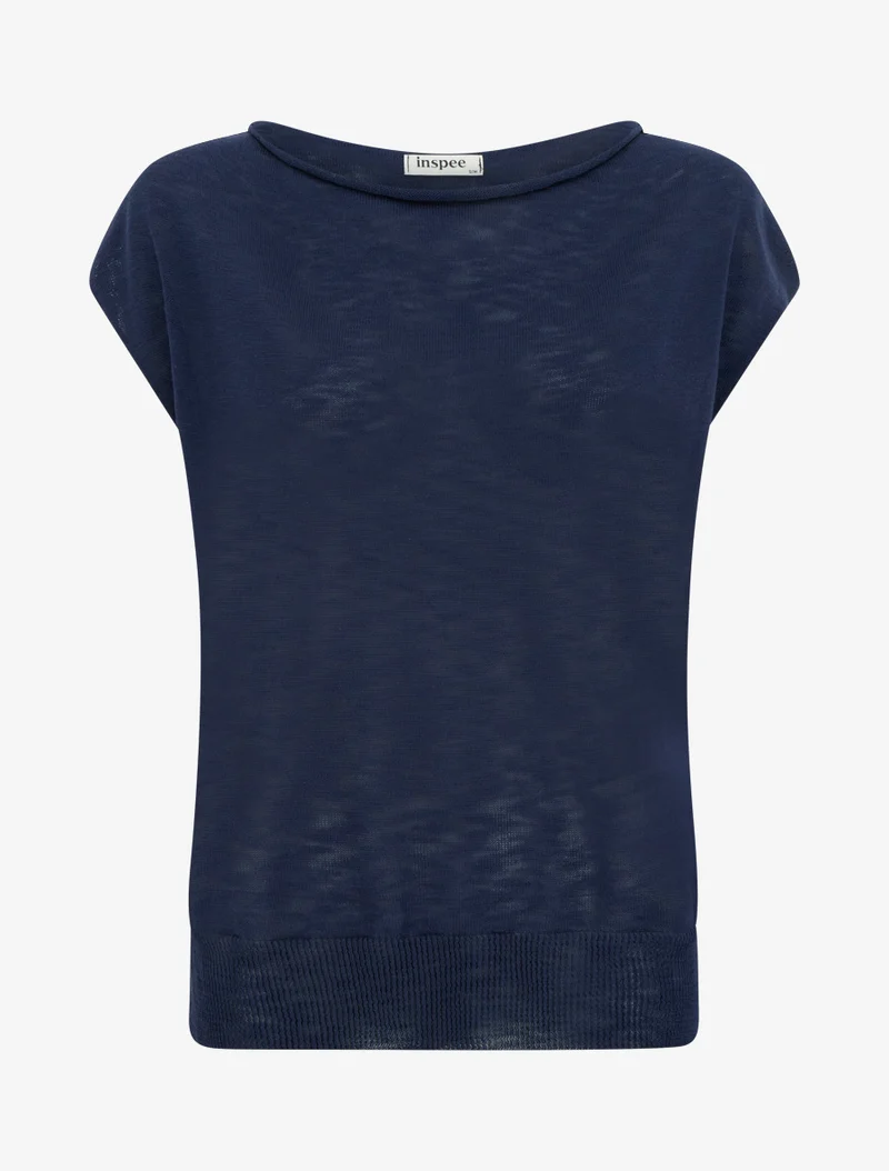 Top fin en maille - Marine