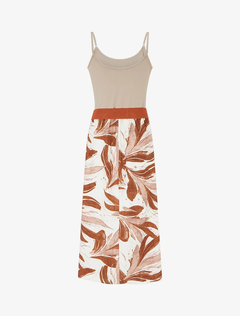 Robe longue à imprimé feuillage - Marron