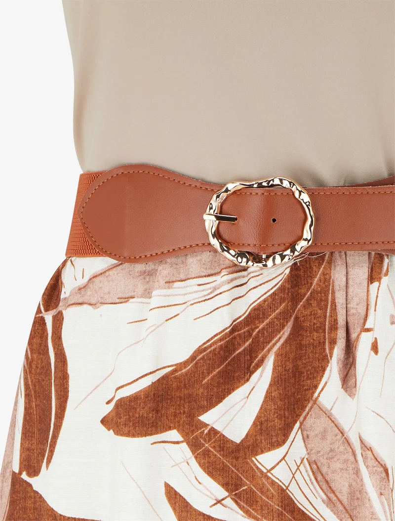 Robe longue à imprimé feuillage - Marron
