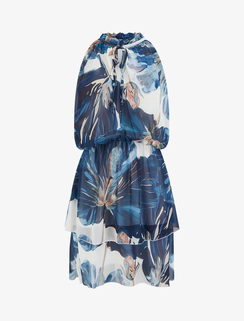 Robe imprimé floral à taille élastiquée - Marine