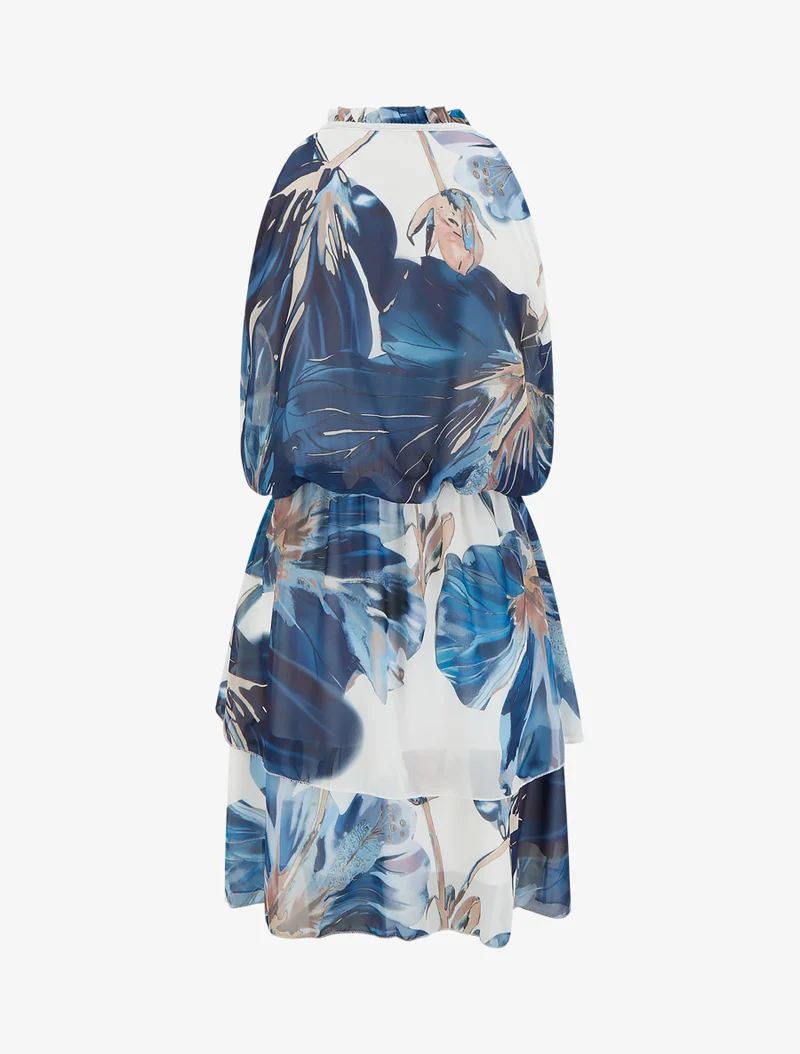 Robe imprimé floral à taille élastiquée - Marine