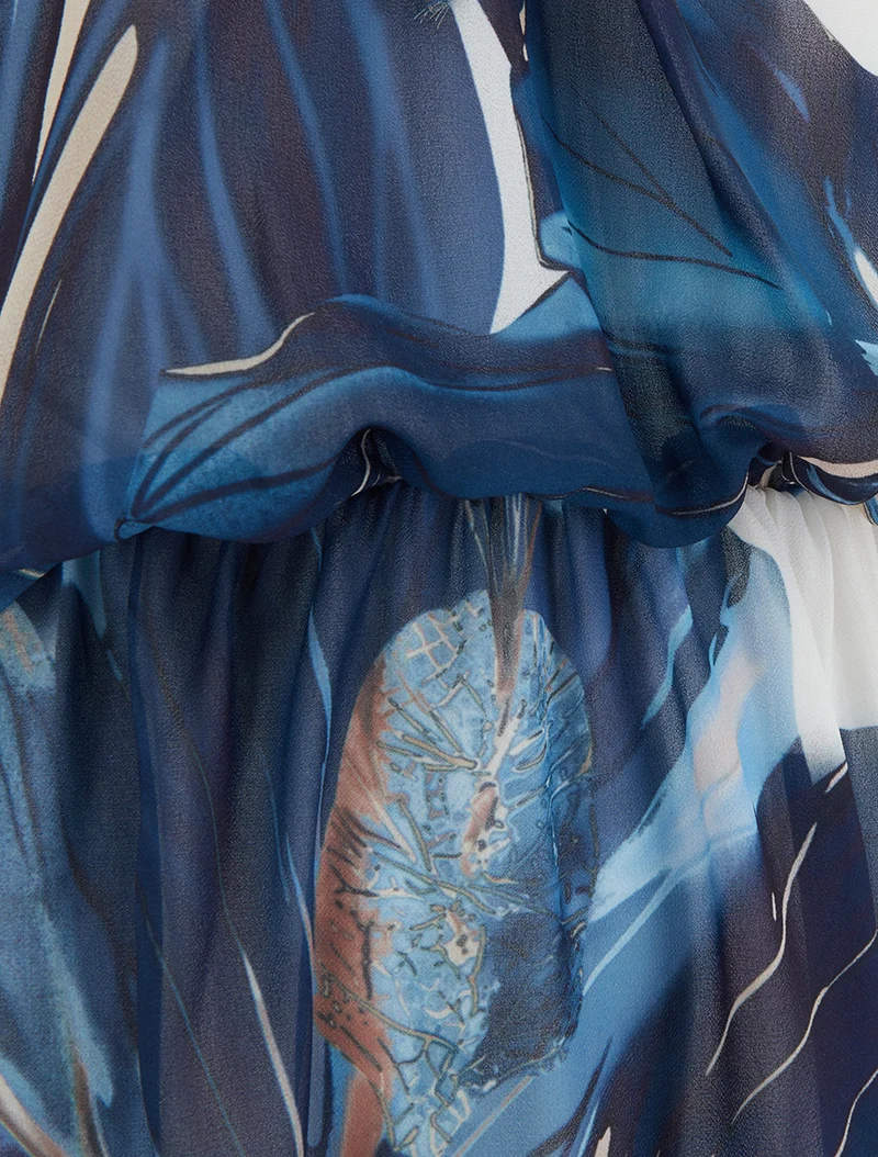Robe imprimé floral à taille élastiquée - Marine