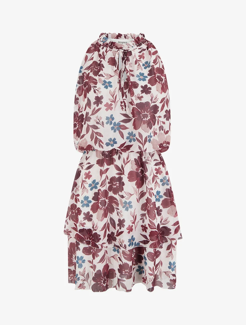 Robe imprimé fleuri à taille élastiquée - Bordeaux