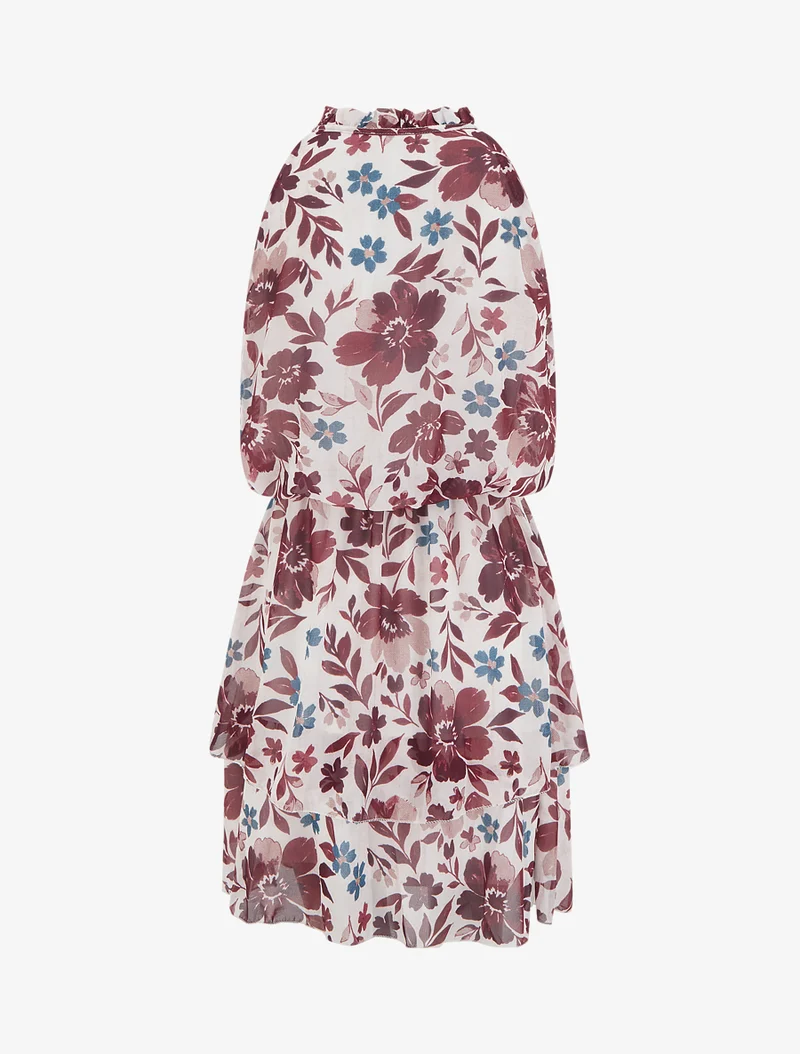 Robe imprimé fleuri à taille élastiquée - Bordeaux