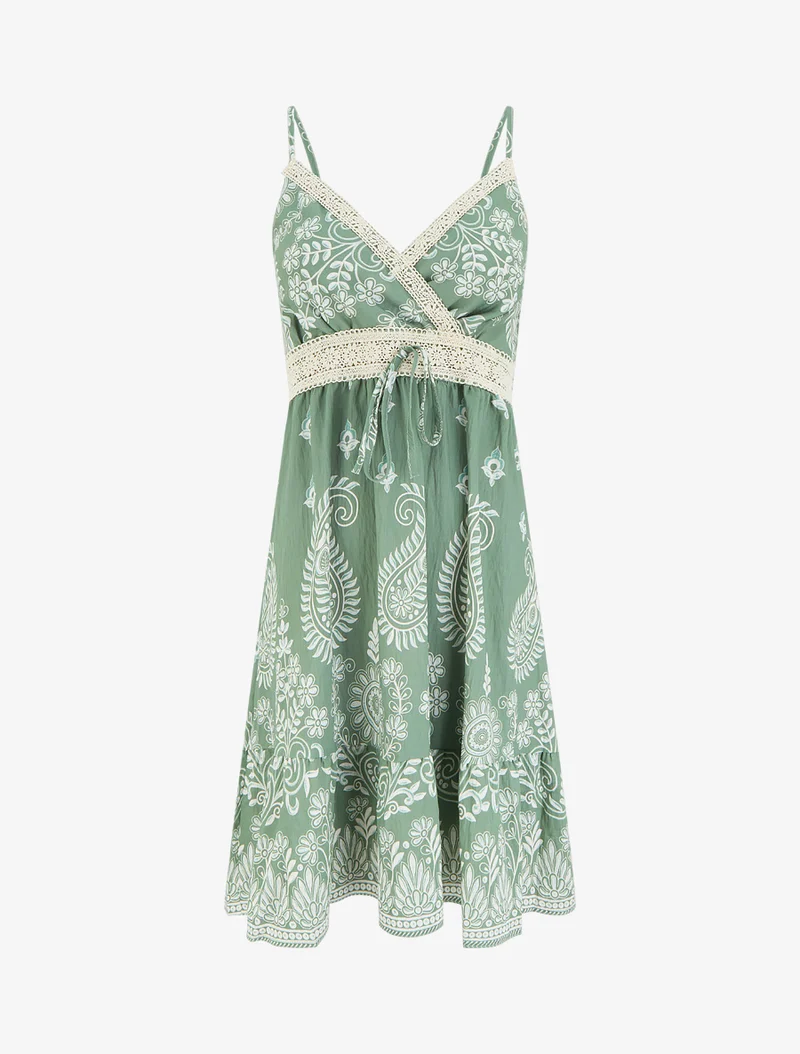 Robe imprimé foulard et fines bretelles - Kaki