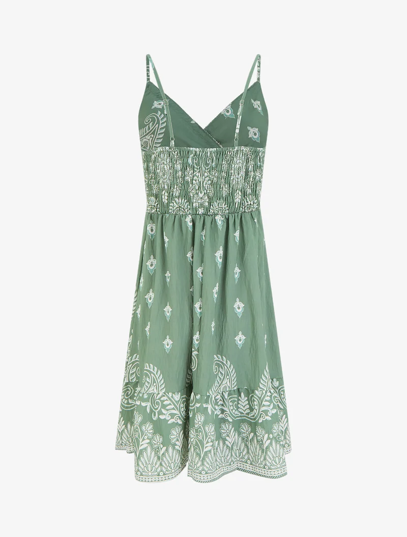 Robe imprimé foulard et fines bretelles - Kaki