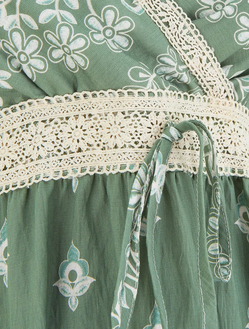 Robe imprimé foulard et fines bretelles - Kaki