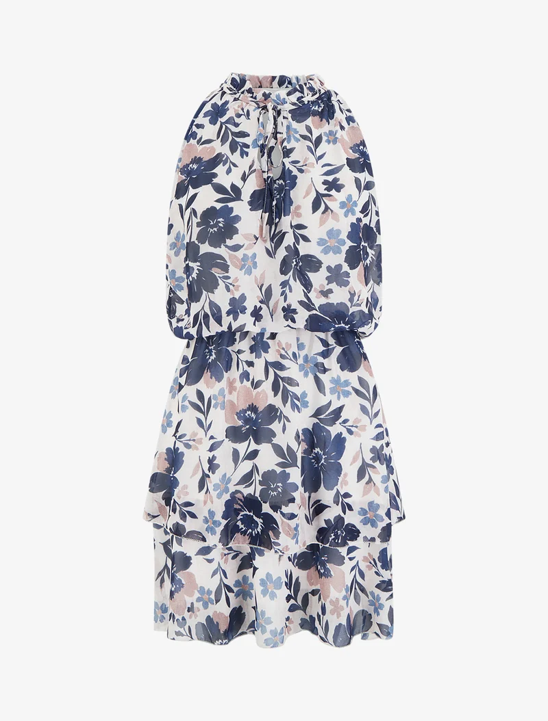 Robe imprimé fleuri à taille élastiquée - Marine