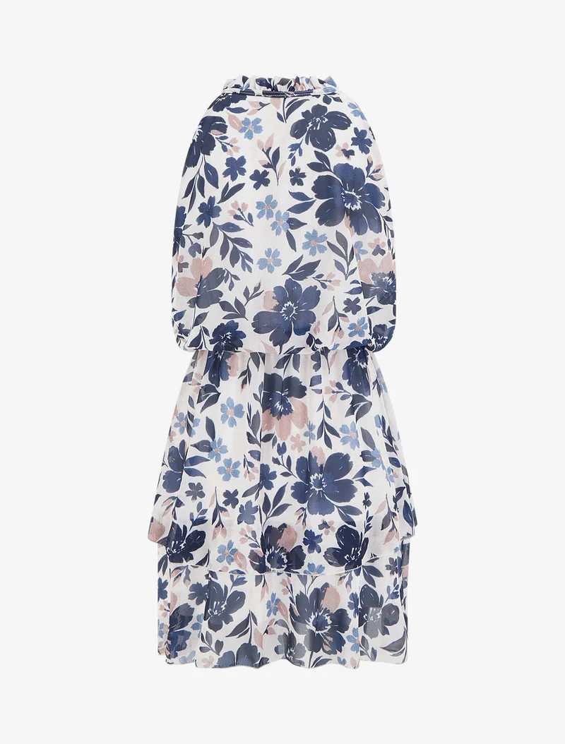 Robe imprimé fleuri à taille élastiquée - Marine