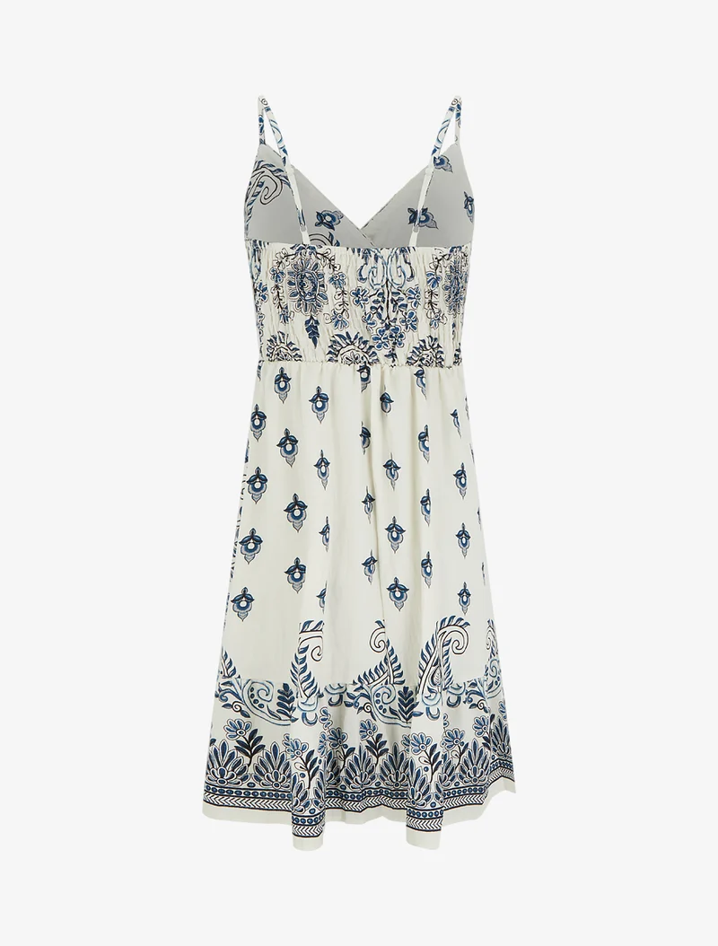 Robe imprimé foulard et fines bretelles - Marine