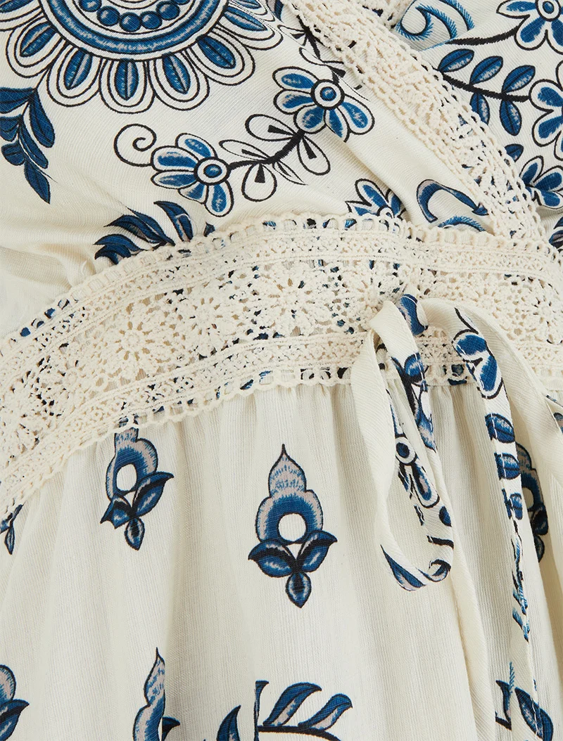 Robe imprimé foulard et fines bretelles - Marine