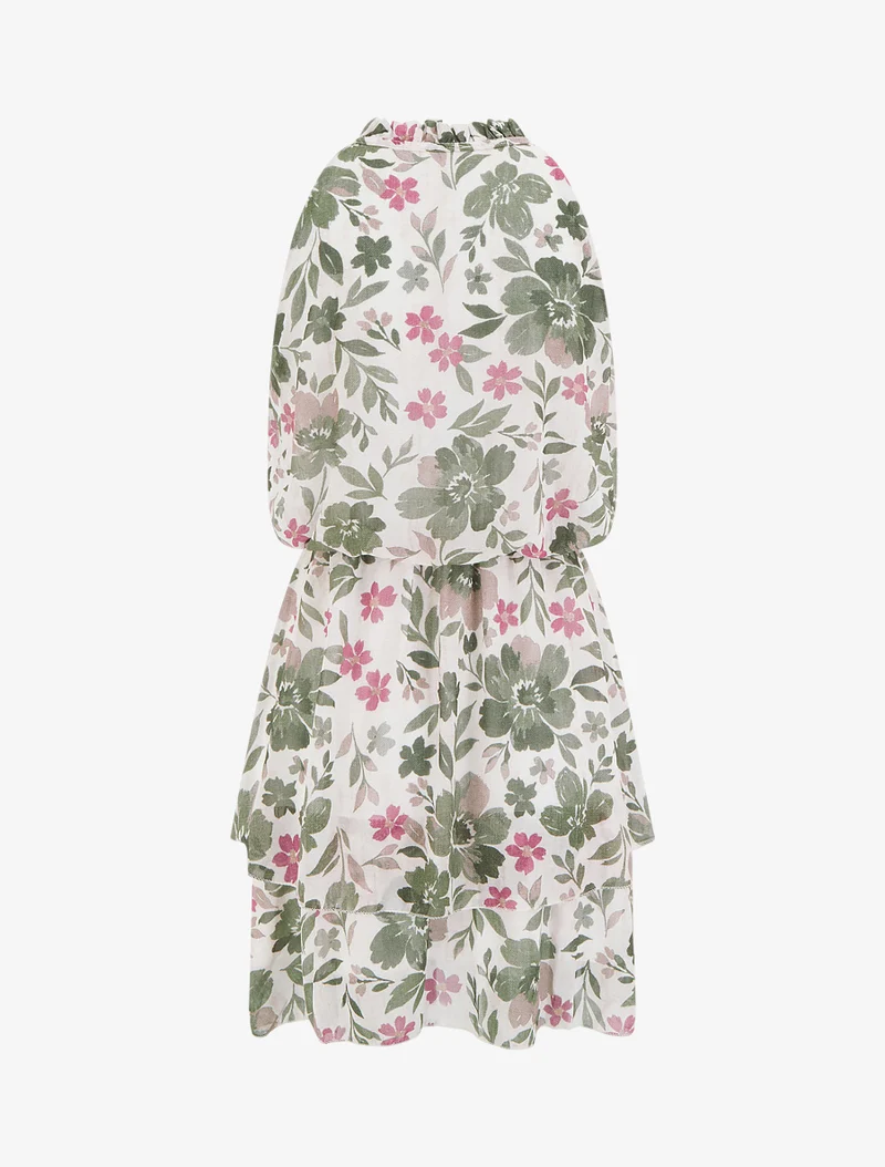 Robe imprimé fleuri à taille élastiquée - Kaki