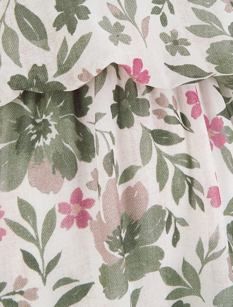 Robe imprimé fleuri à taille élastiquée - Kaki